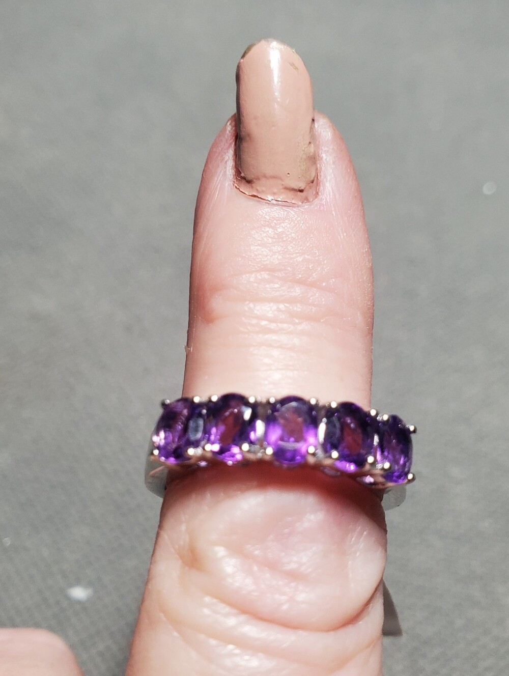 Elegant Sterling Silver & Rhodium W/ Amethyst Gemstone Ring Size 7